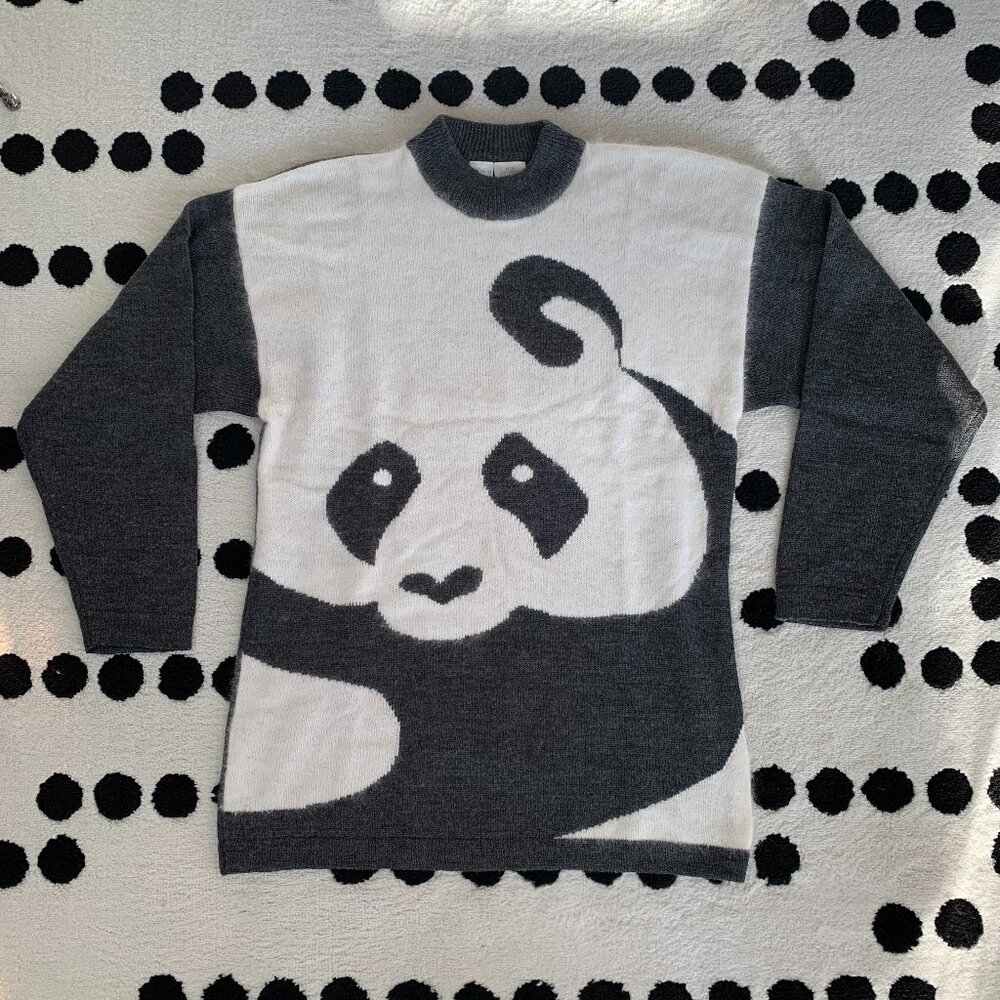 Vintage Cleo Panda Bear Sweater Womens M Soft Gray Ivory Lambswool Angora Blend